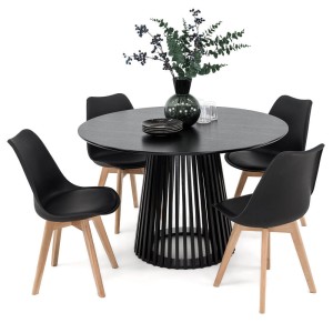 Stół Okrągły 120CM Czarny | YY5940 + 4 Krzesła | 53E-7 | Czarne